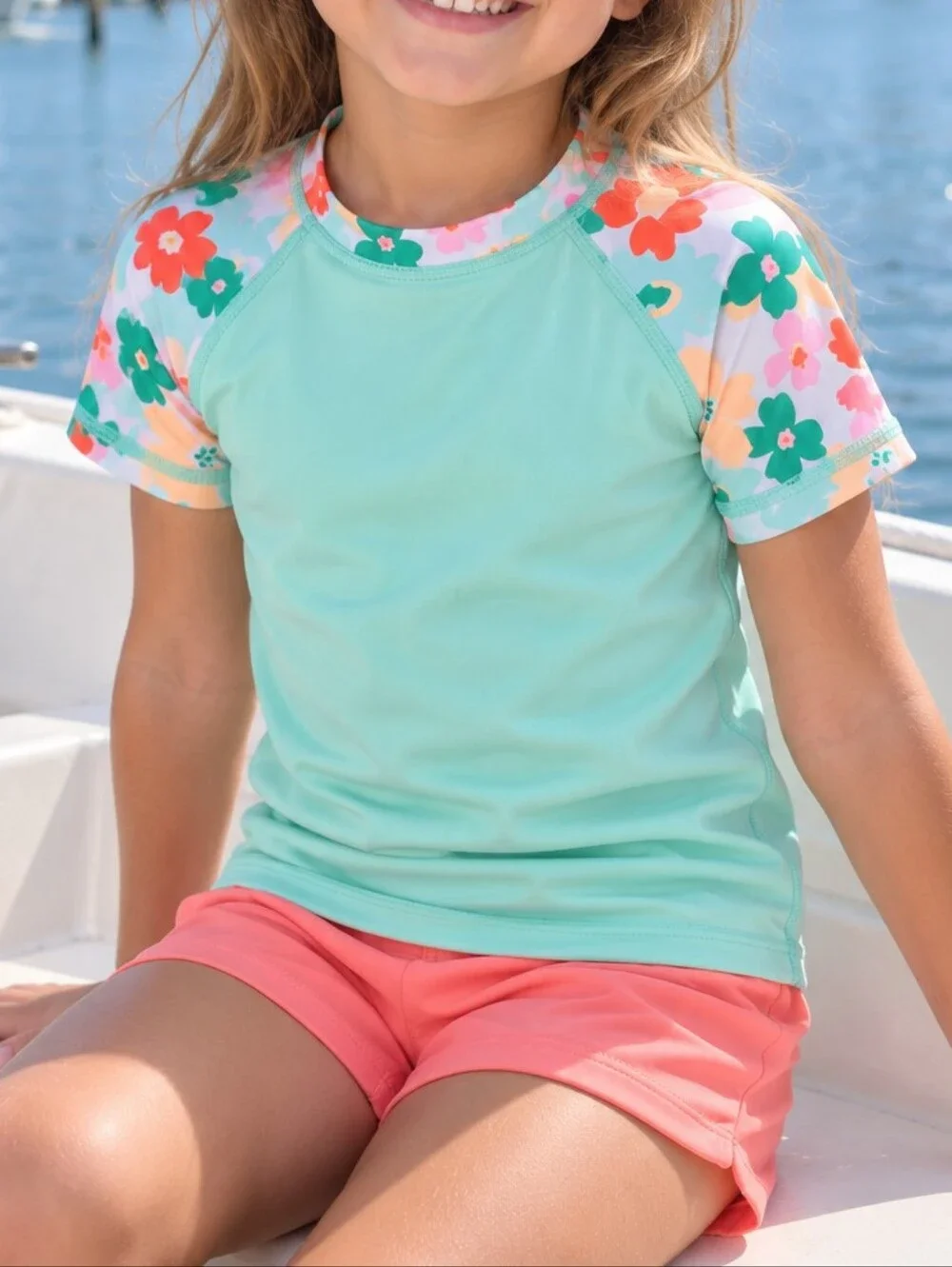 NWT Girls Floral Rash Guard 6 Green Swim Top UPF S/S Beachy Vacation